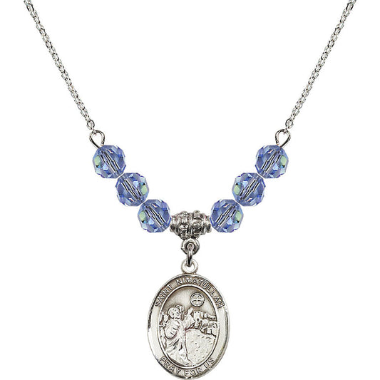 Sterling Silver Saint Nimatullah Birthstone Necklace with Light Sapphire Beads - 8339