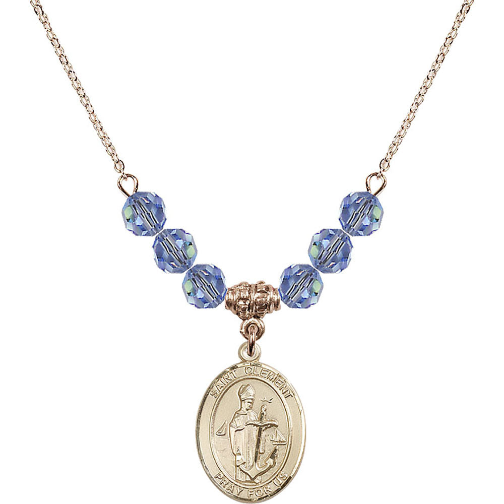 14kt Gold Filled Saint Clement Birthstone Necklace with Light Sapphire Beads - 8340
