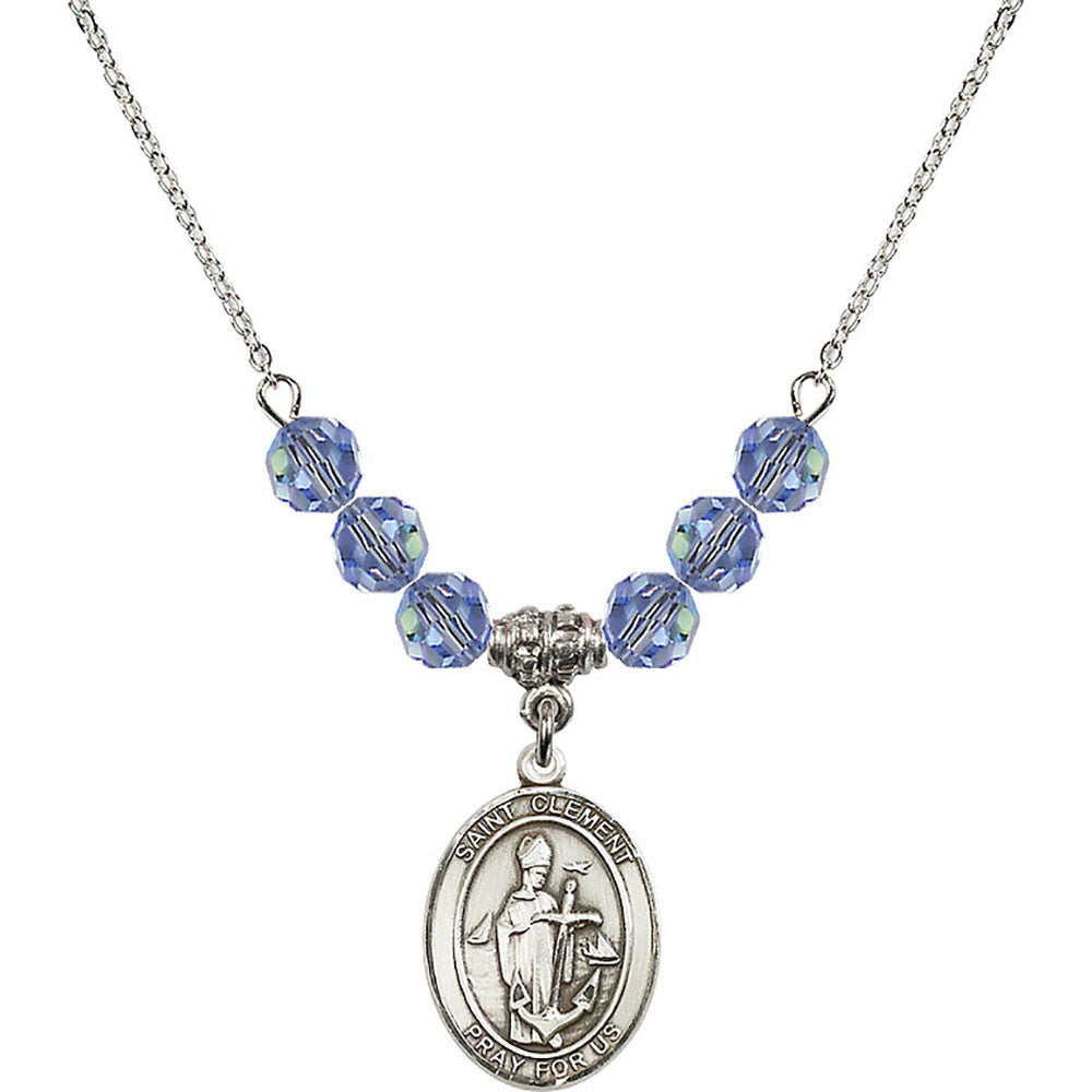 Sterling Silver Saint Clement Birthstone Necklace with Light Sapphire Beads - 8340