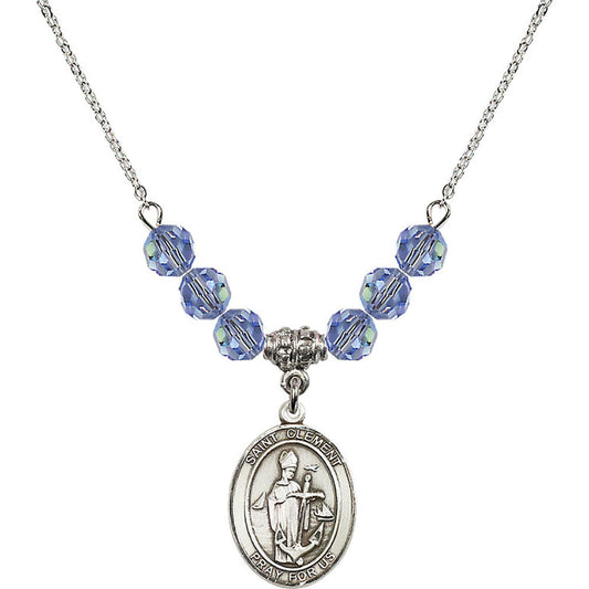 Sterling Silver Saint Clement Birthstone Necklace with Light Sapphire Beads - 8340