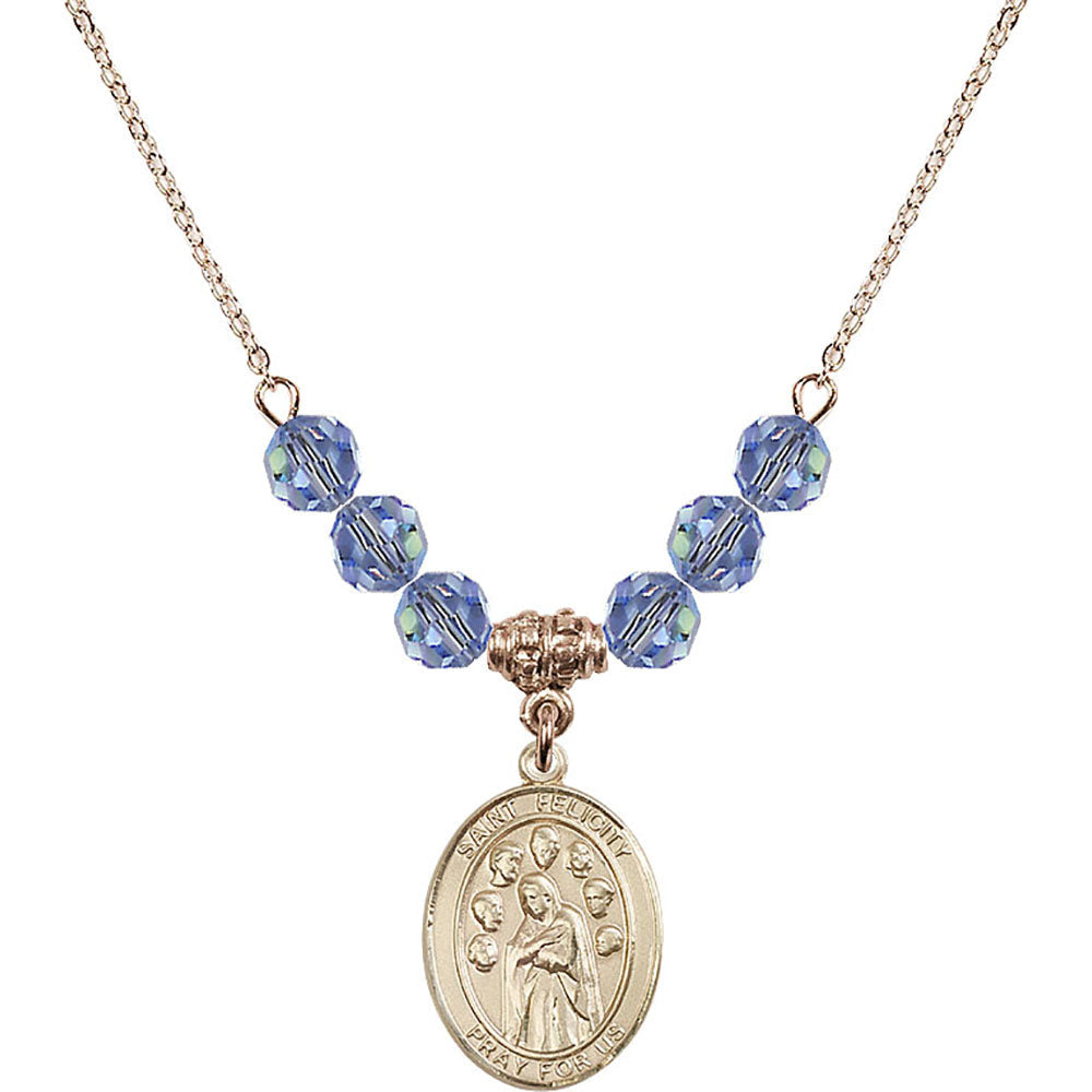 14kt Gold Filled Saint Felicity Birthstone Necklace with Light Sapphire Beads - 8341