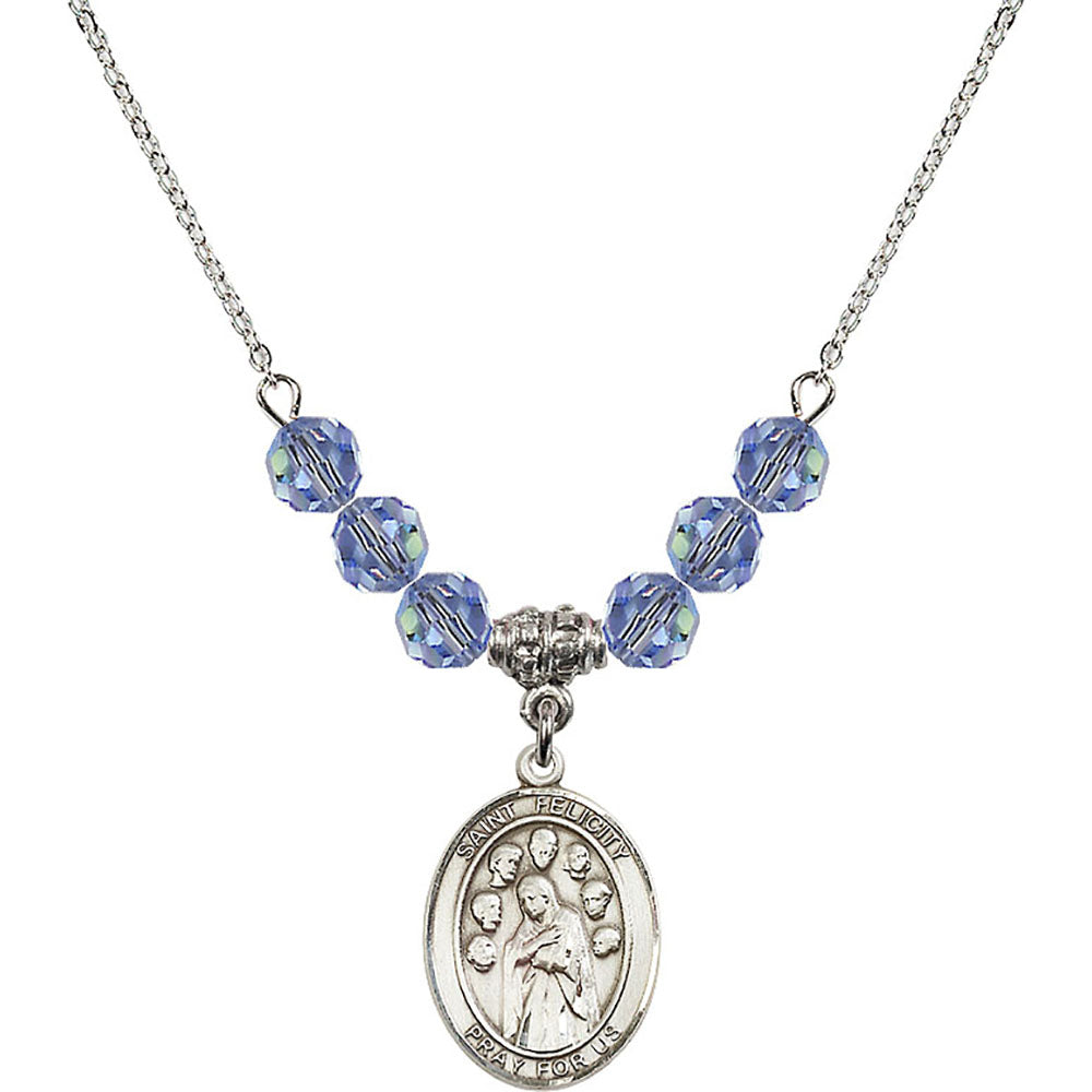 Sterling Silver Saint Felicity Birthstone Necklace with Light Sapphire Beads - 8341