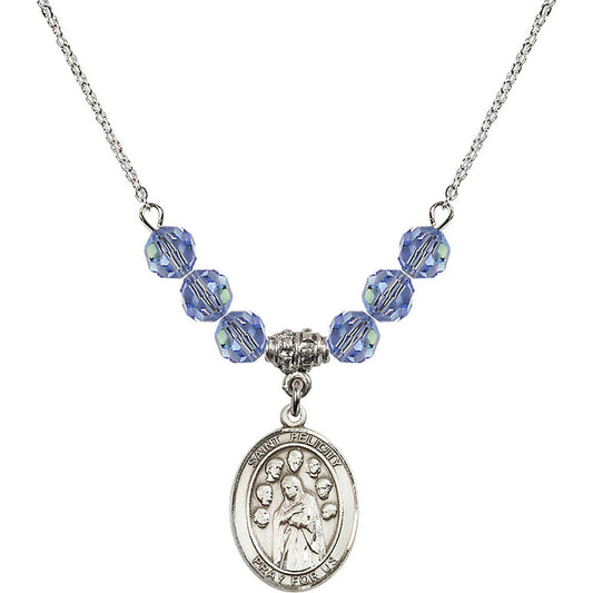 Sterling Silver Saint Felicity Birthstone Necklace with Light Sapphire Beads - 8341