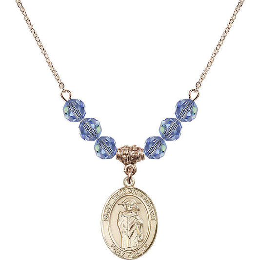 14kt Gold Filled Saint Thomas A Becket Birthstone Necklace with Light Sapphire Beads - 8344
