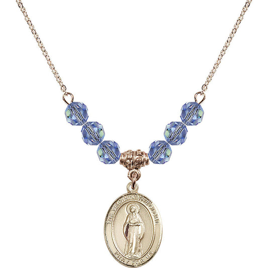 14kt Gold Filled Virgin of the Globe Birthstone Necklace with Light Sapphire Beads - 8345