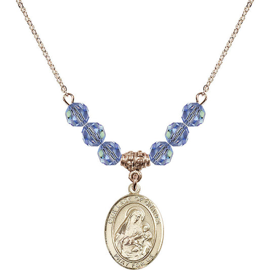 14kt Gold Filled Our Lady of Grapes Birthstone Necklace with Light Sapphire Beads - 8347
