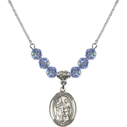 Sterling Silver Saint Joachim Birthstone Necklace with Light Sapphire Beads - 8348