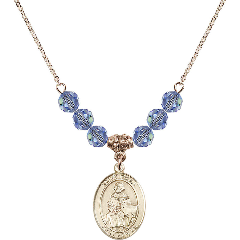 14kt Gold Filled Saint Giles Birthstone Necklace with Light Sapphire Beads - 8349
