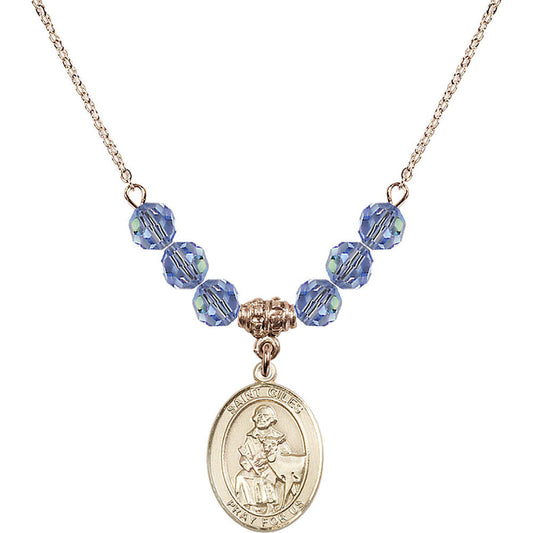 14kt Gold Filled Saint Giles Birthstone Necklace with Light Sapphire Beads - 8349