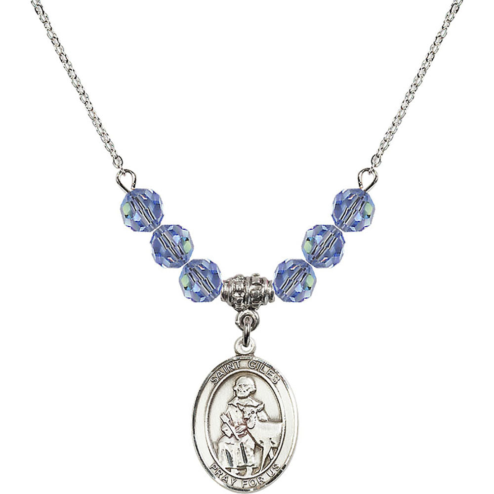 Sterling Silver Saint Giles Birthstone Necklace with Light Sapphire Beads - 8349