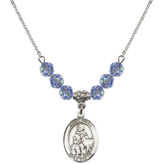 Sterling Silver Saint Giles Birthstone Necklace with Light Sapphire Beads - 8349