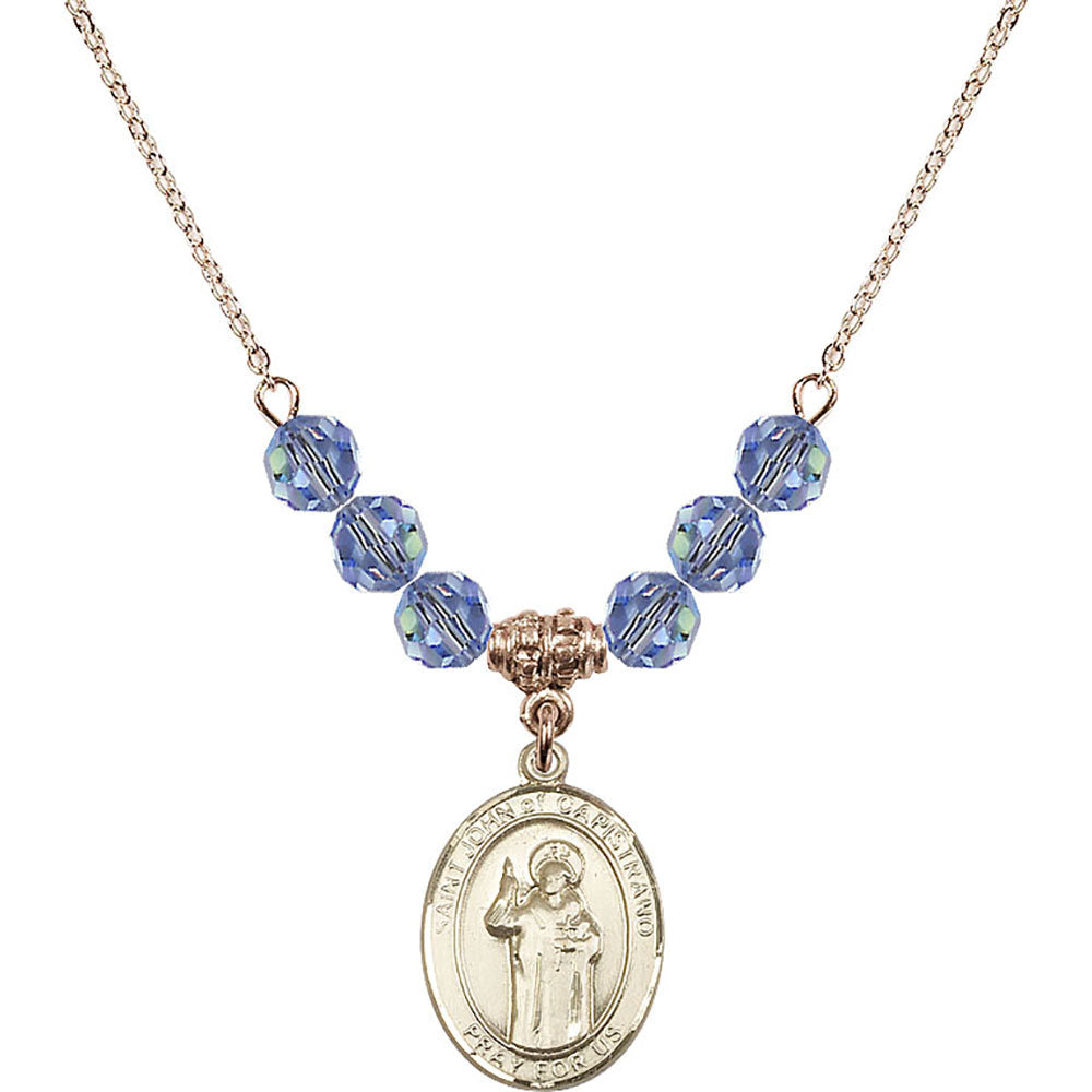 14kt Gold Filled Saint John of Capistrano Birthstone Necklace with Light Sapphire Beads - 8350
