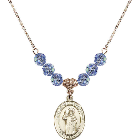 14kt Gold Filled Saint John of Capistrano Birthstone Necklace with Light Sapphire Beads - 8350