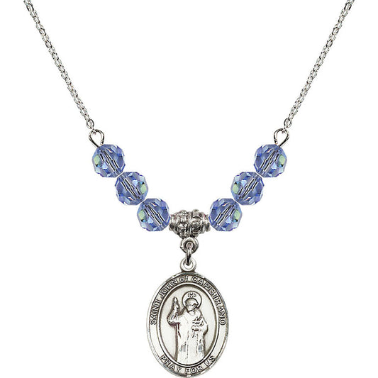 Sterling Silver Saint John of Capistrano Birthstone Necklace with Light Sapphire Beads - 8350