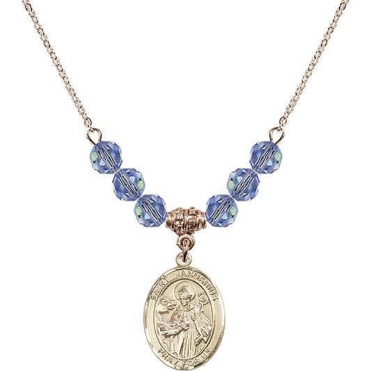 14kt Gold Filled Saint Januarius Birthstone Necklace with Light Sapphire Beads - 8351