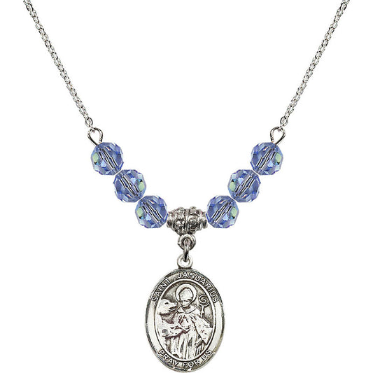 Sterling Silver Saint Januarius Birthstone Necklace with Light Sapphire Beads - 8351