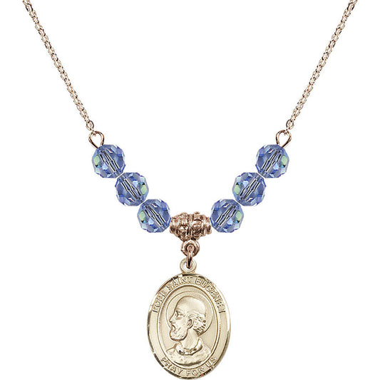 14kt Gold Filled Pope Saint Eugene I Birthstone Necklace with Light Sapphire Beads - 8352