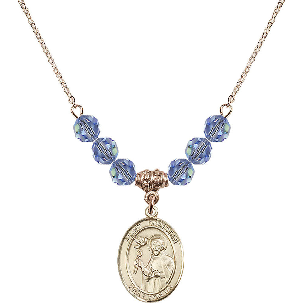 14kt Gold Filled Saint Dunstan Birthstone Necklace with Light Sapphire Beads - 8355