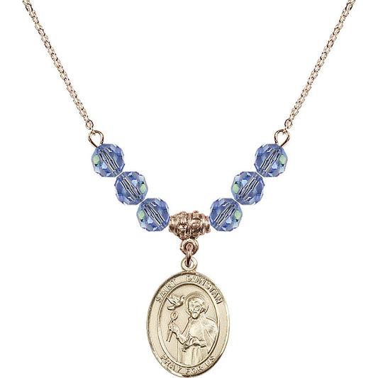 14kt Gold Filled Saint Dunstan Birthstone Necklace with Light Sapphire Beads - 8355