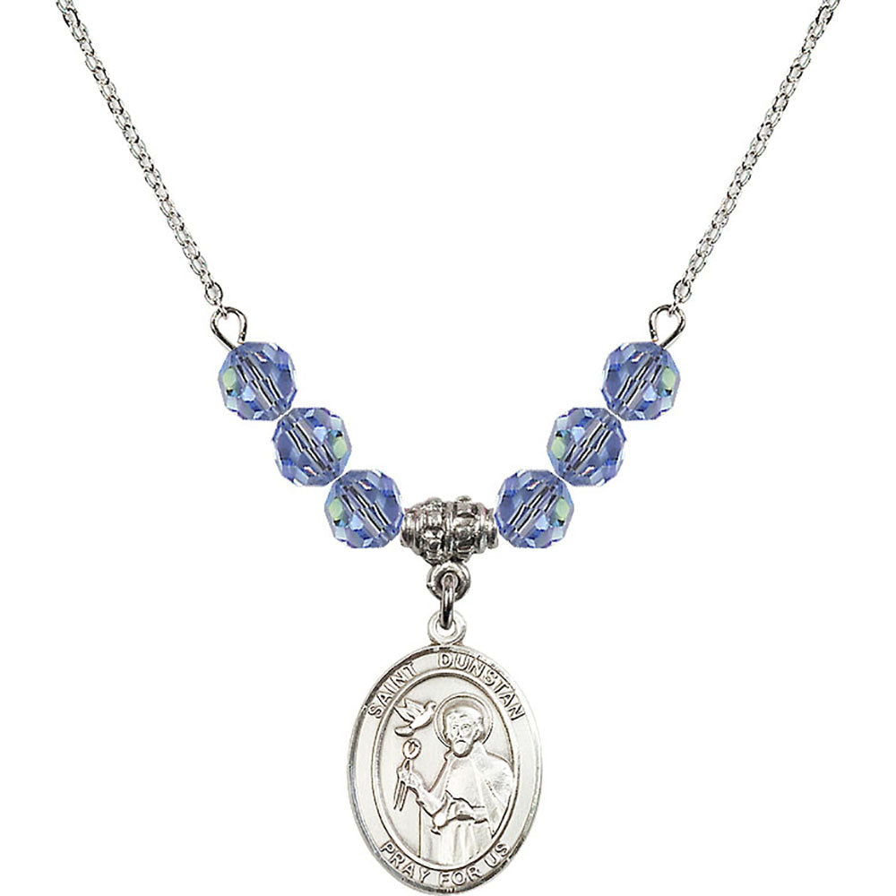 Sterling Silver Saint Dunstan Birthstone Necklace with Light Sapphire Beads - 8355