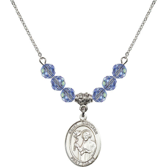 Sterling Silver Saint Dunstan Birthstone Necklace with Light Sapphire Beads - 8355