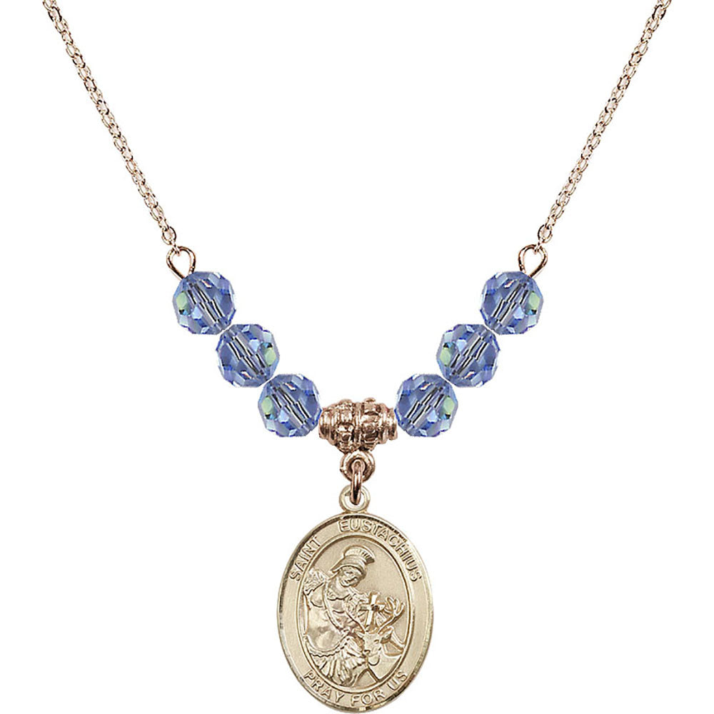 14kt Gold Filled Saint Eustachius Birthstone Necklace with Light Sapphire Beads - 8356