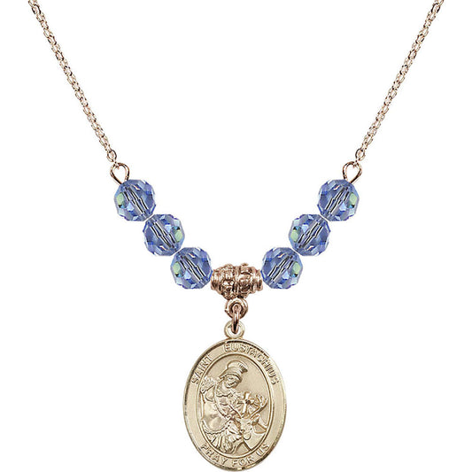 14kt Gold Filled Saint Eustachius Birthstone Necklace with Light Sapphire Beads - 8356