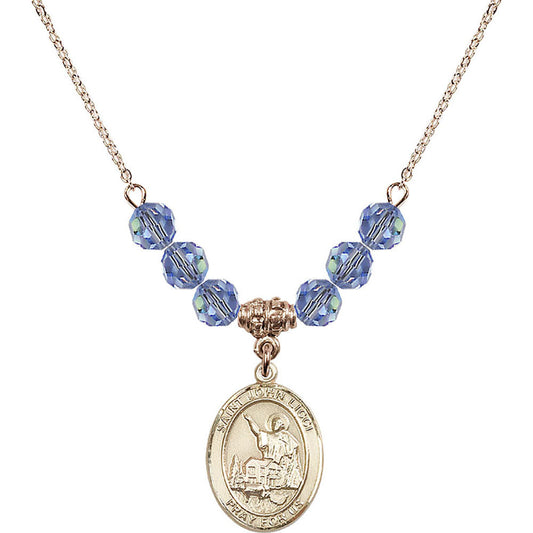 14kt Gold Filled Saint John Licci Birthstone Necklace with Light Sapphire Beads - 8358