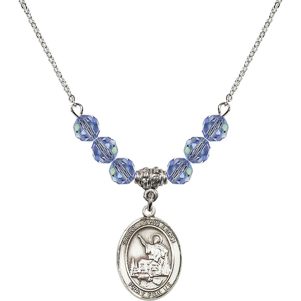 Sterling Silver Saint John Licci Birthstone Necklace with Light Sapphire Beads - 8358
