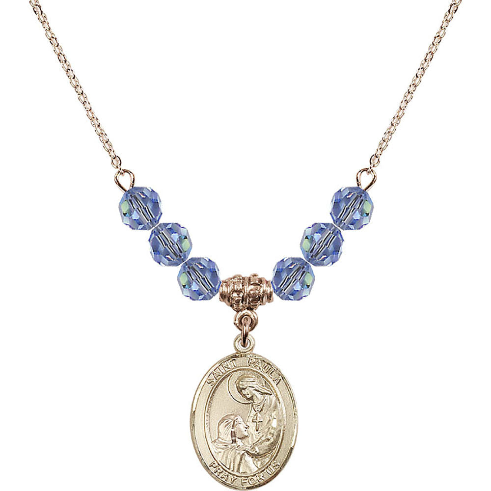 14kt Gold Filled Saint Paula Birthstone Necklace with Light Sapphire Beads - 8359