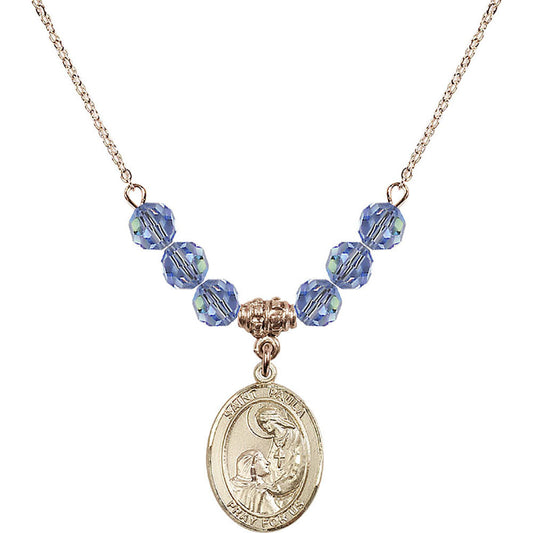 14kt Gold Filled Saint Paula Birthstone Necklace with Light Sapphire Beads - 8359
