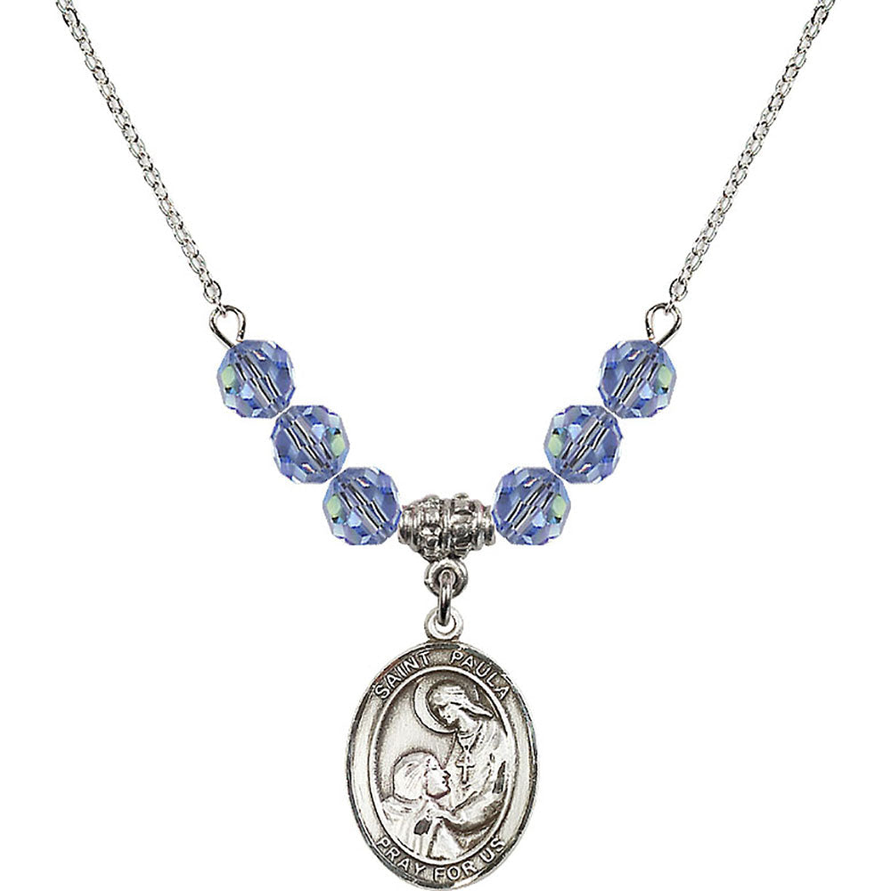 Sterling Silver Saint Paula Birthstone Necklace with Light Sapphire Beads - 8359