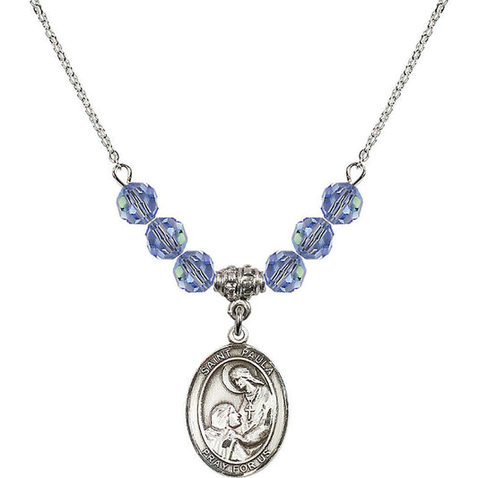 Sterling Silver Saint Paula Birthstone Necklace with Light Sapphire Beads - 8359
