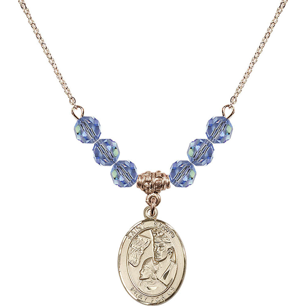 14kt Gold Filled Saint Edwin Birthstone Necklace with Light Sapphire Beads - 8361