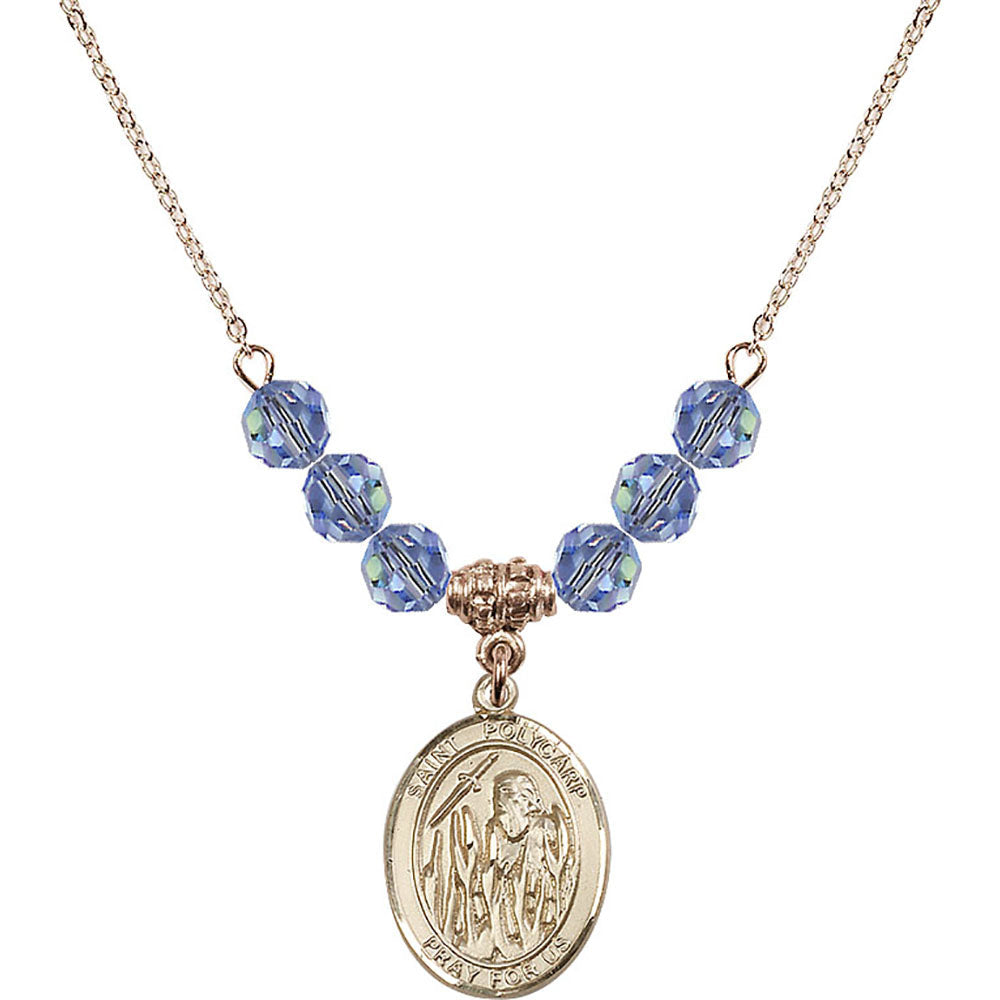 14kt Gold Filled Saint Polycarp of Smyrna Birthstone Necklace with Light Sapphire Beads - 8363