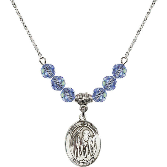 Sterling Silver Saint Polycarp of Smyrna Birthstone Necklace with Light Sapphire Beads - 8363