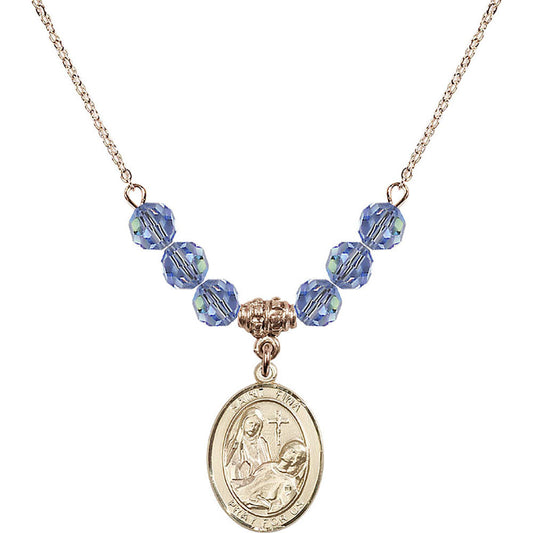 14kt Gold Filled Saint Fina Birthstone Necklace with Light Sapphire Beads - 8364