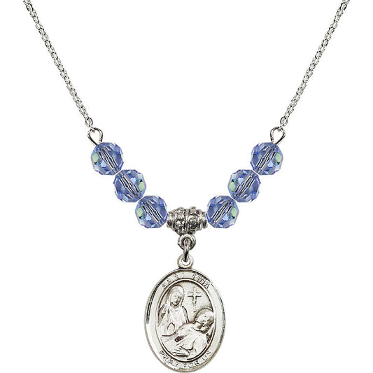Sterling Silver Saint Fina Birthstone Necklace with Light Sapphire Beads - 8364