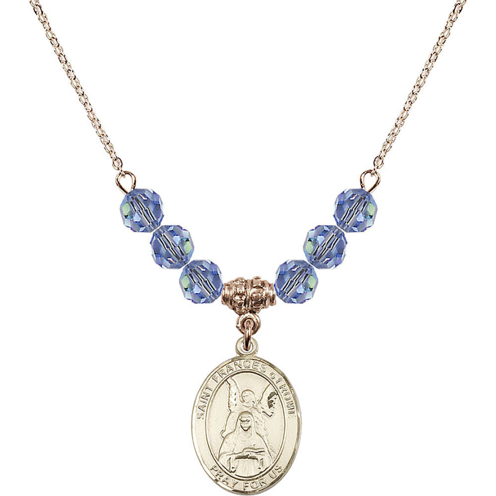 14kt Gold Filled Saint Frances of Rome Birthstone Necklace with Light Sapphire Beads - 8365