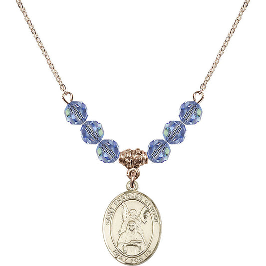 14kt Gold Filled Saint Frances of Rome Birthstone Necklace with Light Sapphire Beads - 8365