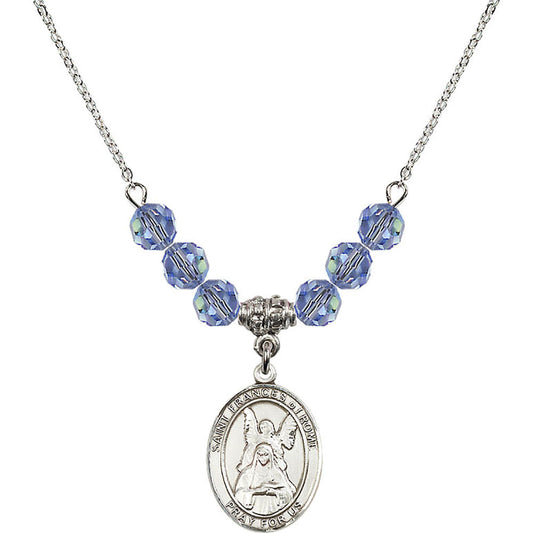 Sterling Silver Saint Frances of Rome Birthstone Necklace with Light Sapphire Beads - 8365