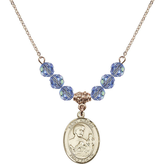14kt Gold Filled Saint Kieran Birthstone Necklace with Light Sapphire Beads - 8367