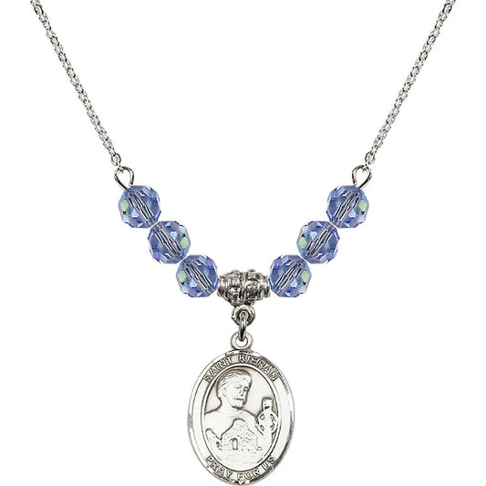 Sterling Silver Saint Kieran Birthstone Necklace with Light Sapphire Beads - 8367