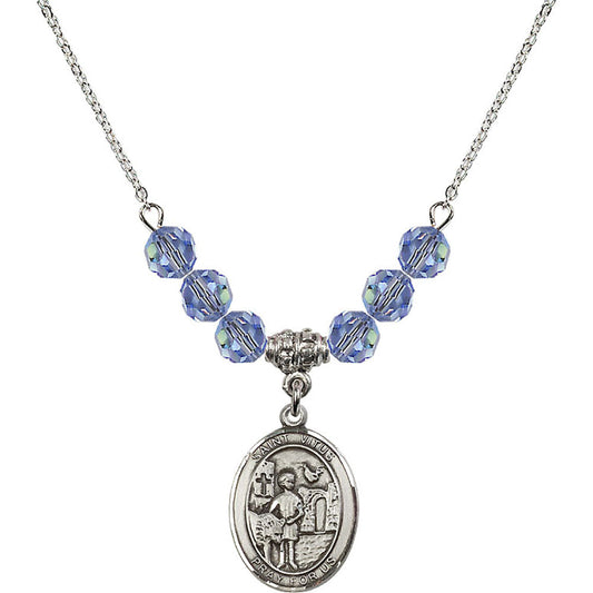 Sterling Silver Saint Vitus Birthstone Necklace with Light Sapphire Beads - 8368