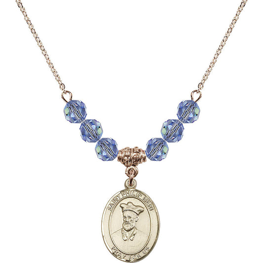 14kt Gold Filled Saint Philip Neri Birthstone Necklace with Light Sapphire Beads - 8369