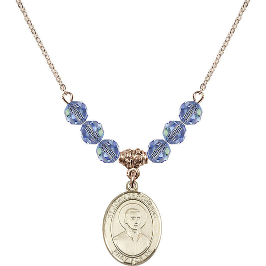 14kt Gold Filled Saint John Berchmans Birthstone Necklace with Light Sapphire Beads - 8370