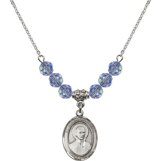 Sterling Silver Saint John Berchmans Birthstone Necklace with Light Sapphire Beads - 8370