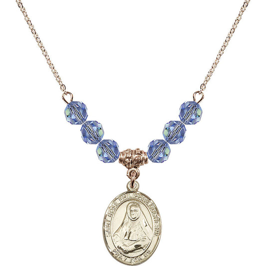 14kt Gold Filled Saint Rose Philippine Duchesne Birthstone Necklace with Light Sapphire Beads - 8371