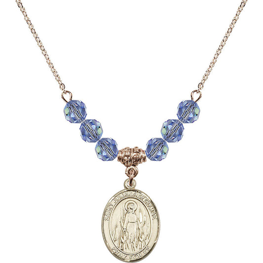14kt Gold Filled Saint Juliana of Cumae Birthstone Necklace with Light Sapphire Beads - 8372