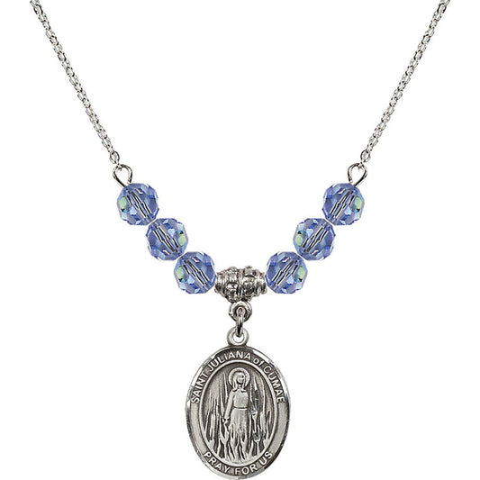 Sterling Silver Saint Juliana of Cumae Birthstone Necklace with Light Sapphire Beads - 8372
